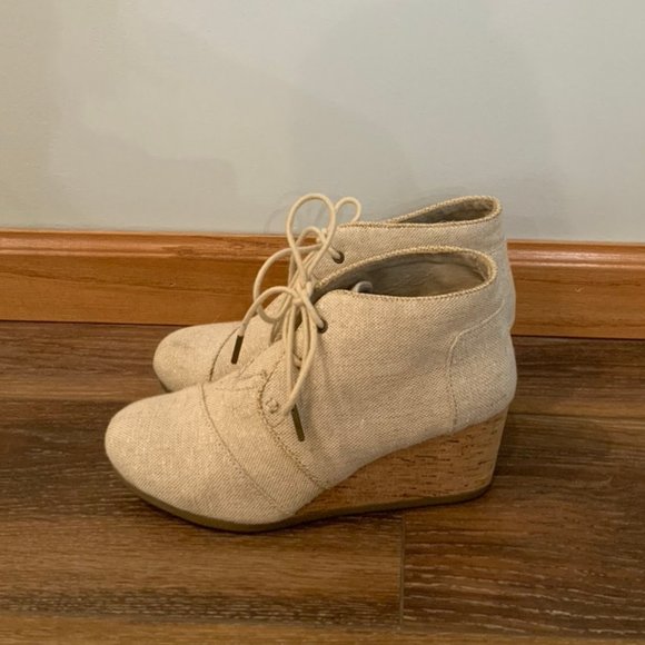 TOMS Tie Wedge Booties with Metallic Detailing - Picture 1 of 3